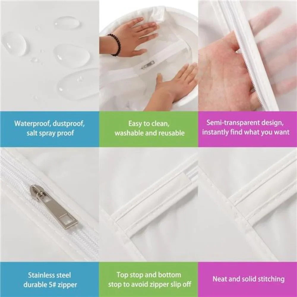 Hanging Garment Bags 7 Piece Set - 60 Inch Translucent Dust Proof Clothes Bag
